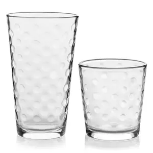 Libbey Awa Tumbler and Rock Glasses Drinking Set, Elegant Polka Dot Drinking Glasses Set of 16, All Purpose Glass Cups Set for Events and Everyday Use