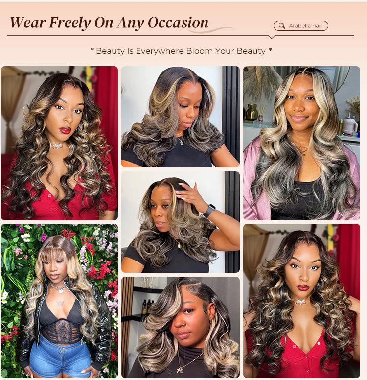 Arabella Ear to Ear 13x6 Three-Go Platinum Blonde Balayage Highlights Glueless Wig Loose Body Wave With Drawstring 100% Human Hair Beginner-friendly SpringStatements