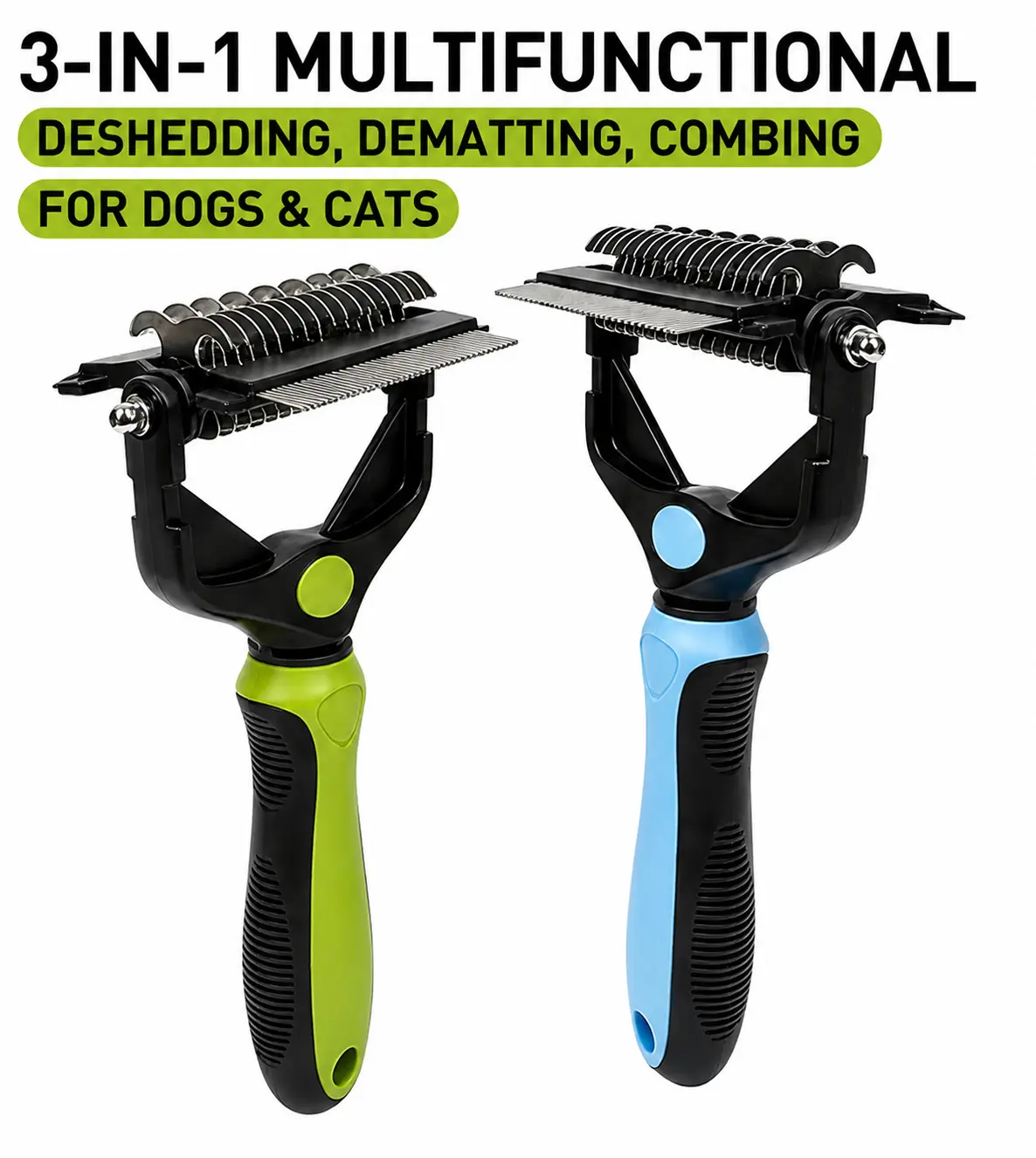 Professional Double-Sided Stainless Steel Deshedding Brush for Dogs & Cats - 1 Size Universal, Double-Sided Design, Rake & Comb Sides, Tangle-Cutting Rake, Reduces Shed, Dematting & Beauty/Hair Care Grooming Tool, One Size, Anti-Shedding