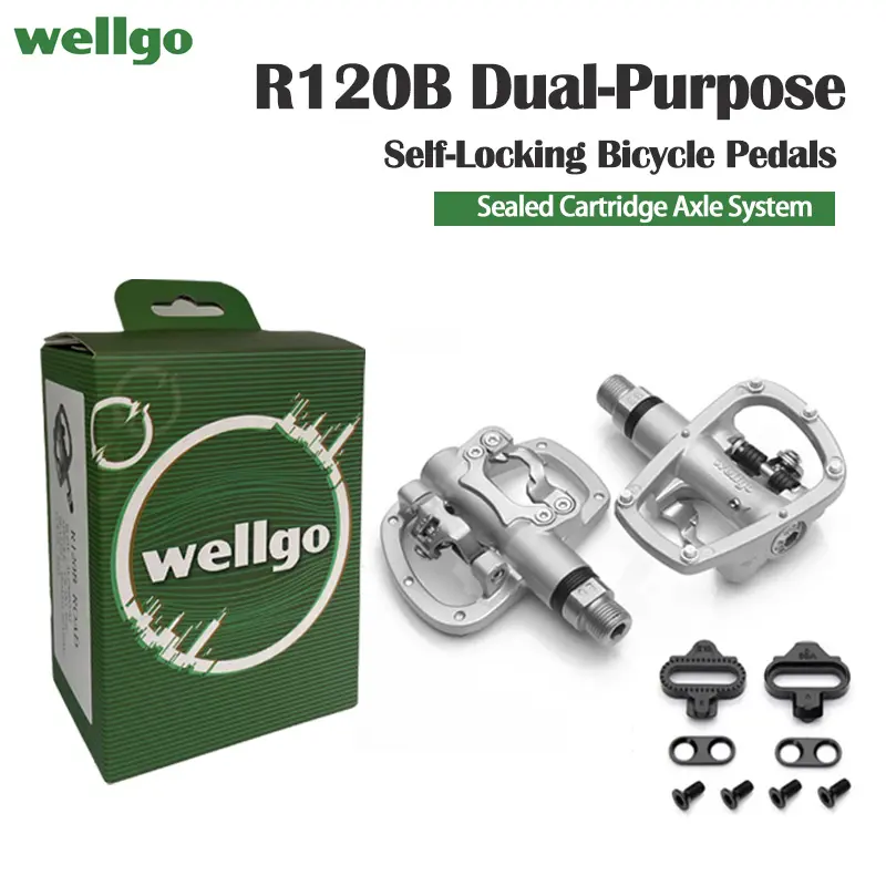 Wellgo R120B Aluminium Alloy MTB Clipless Non Slip Pedals for Adults - Dual-Purpose Self-Locking, 352g, 4° Lateral Float, 84*85*34mm, Adjustable Spring Tension, Universal Size, for MTB Riding, Cycling Sports Tools & Equipment