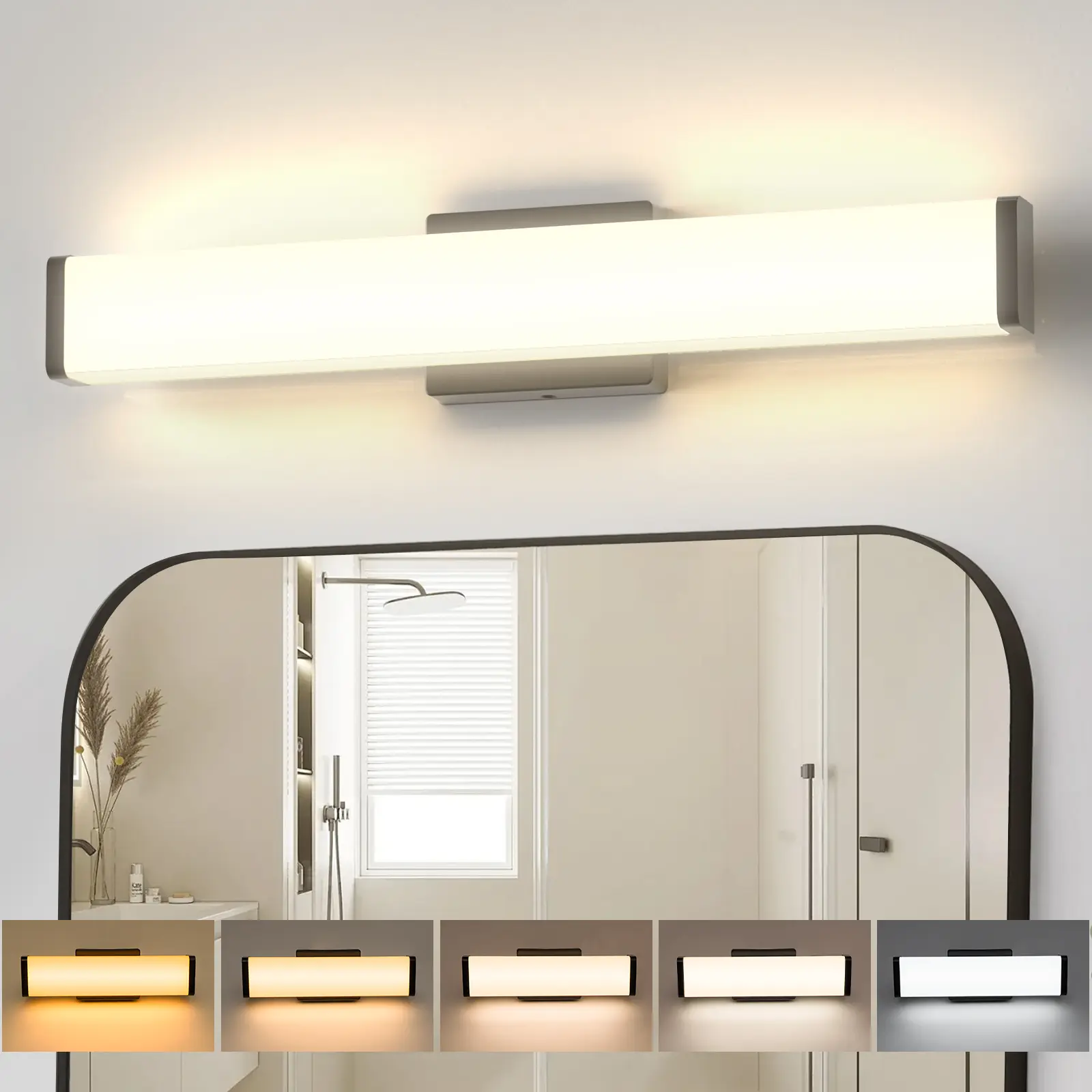 Modern Bathroom Light Fixtures Over Mirror 16 Inch, 2000 Lumen Dimmable Bathroom Cube Vanity Light, 5CCT LED Vanity Light Bar, Black Vanity Lighting Fixtures