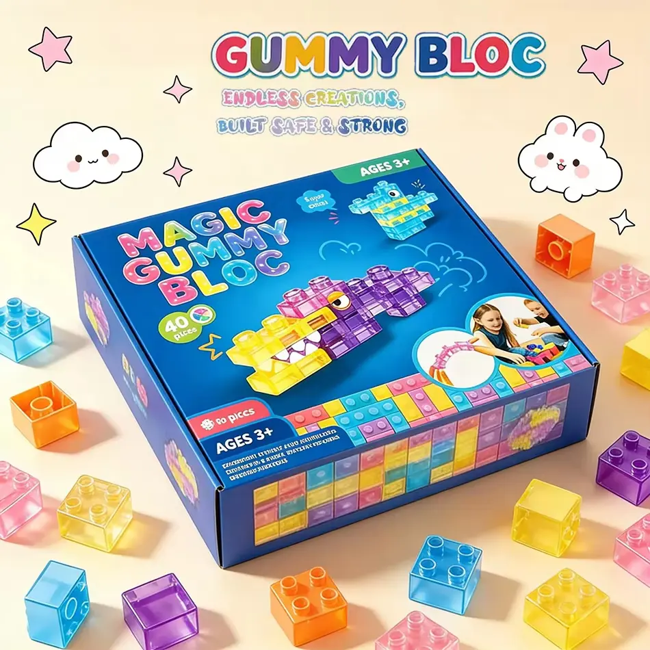 60-Piece Montessori Sensory Soft Plastic Colorful Stacking Blocks for Toddlers, Stress Relief Kids Toys, Squishy Stretchable Construction Playset for Early Learning Creative Play