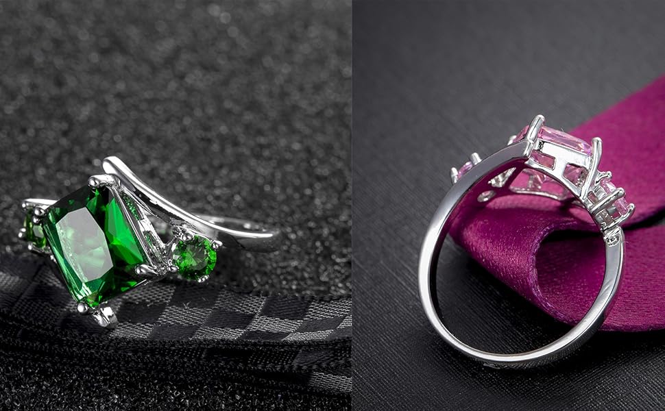 5x7mm Radiant Cut Simulated Emerald 925 Sterling Silver Bypass Geometric Ring for Women