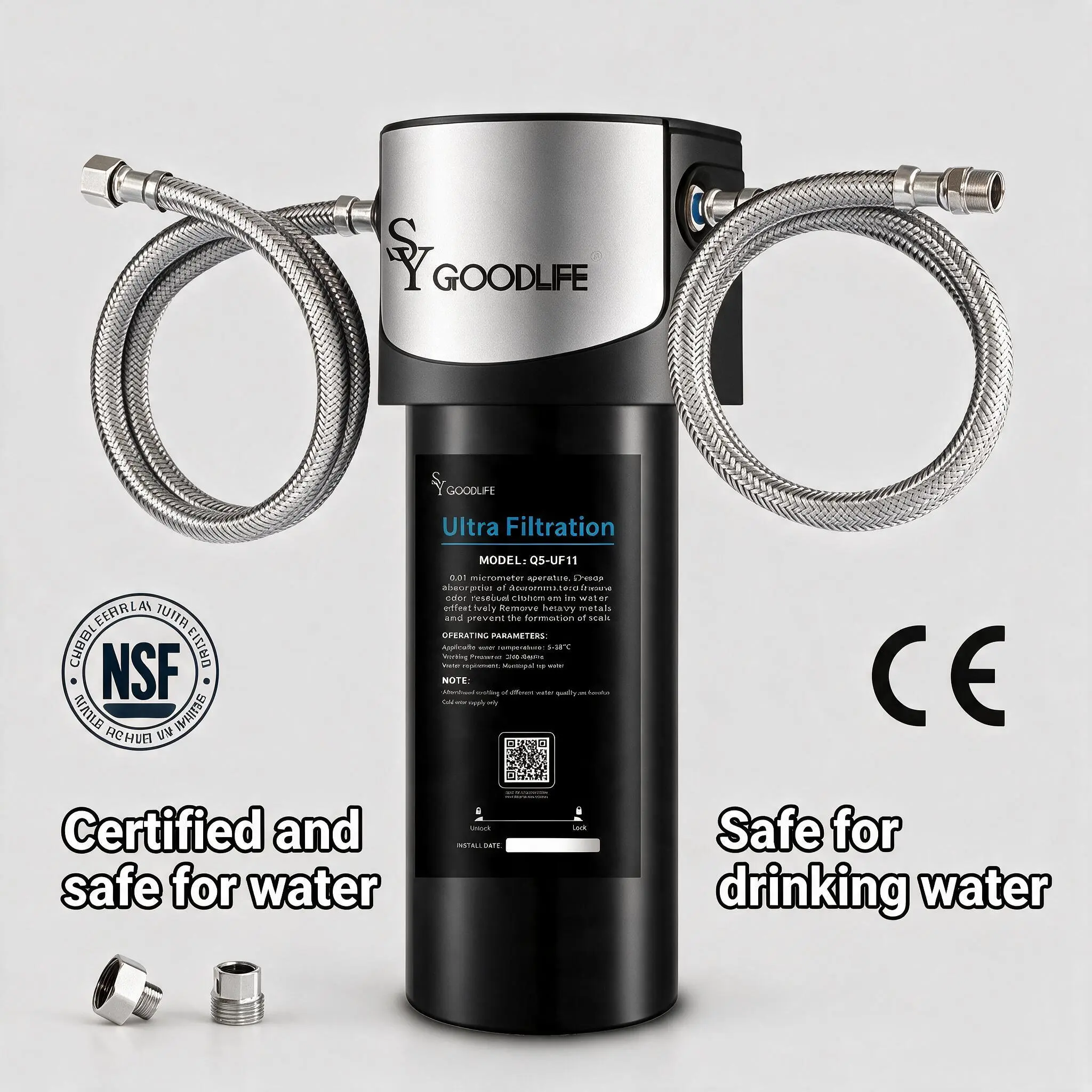 SYGOODLIFE Q5-UF11 Under Sink Water Filter System, 10000 Gal High Capacity, 12-Month Lifespan, NSF/ANSI 42&53 Certified, Reduces Lead Chlorine Heavy Metals, Multi-Color Option Kitchen Drinking Water Filtration Device