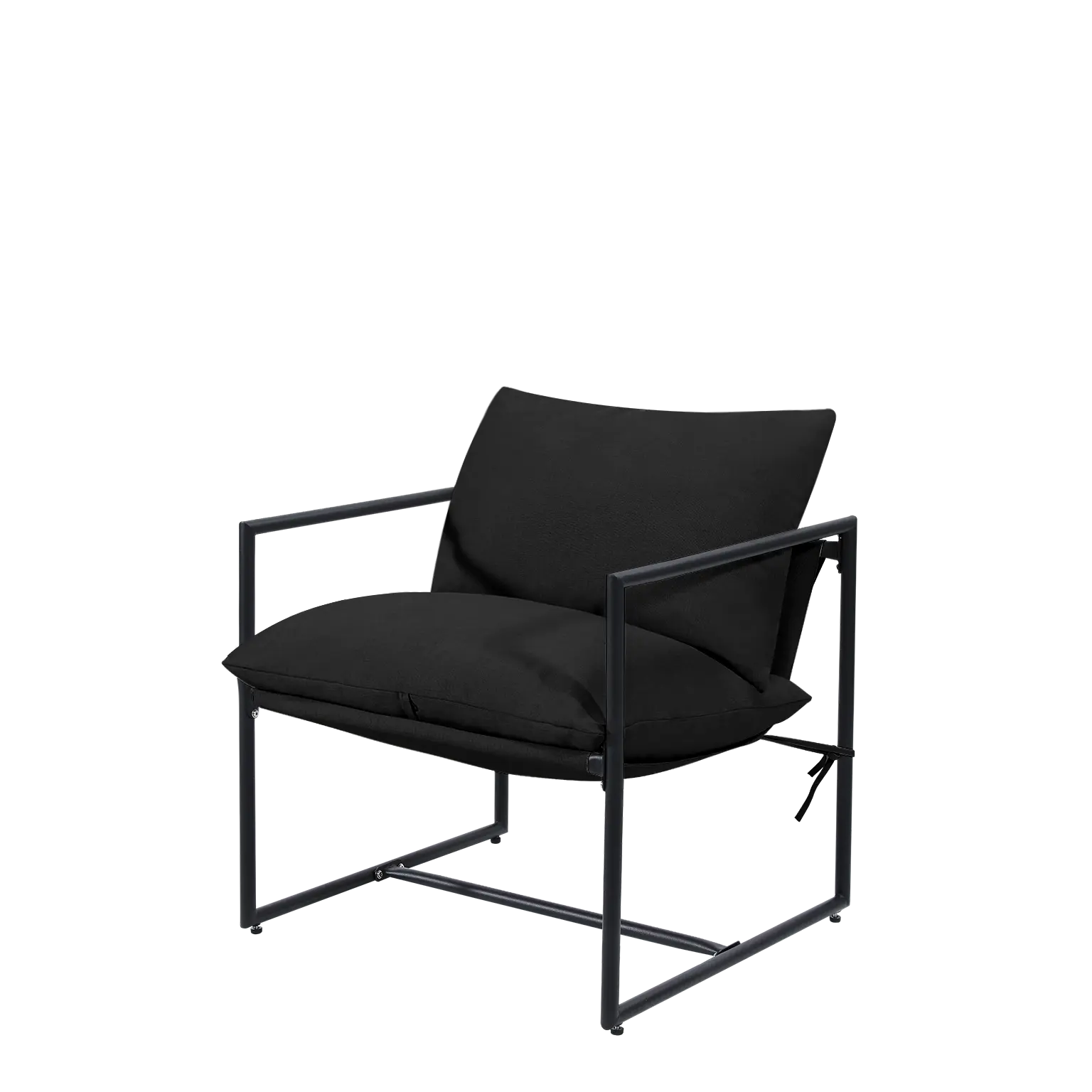 Modern Sling Black Accent Chair with Plush Cushioned Seat, Indoor or Outdoor, Rustproof Steel Frame with Washable Cushions, Living Room, Patio, Porch summergarden