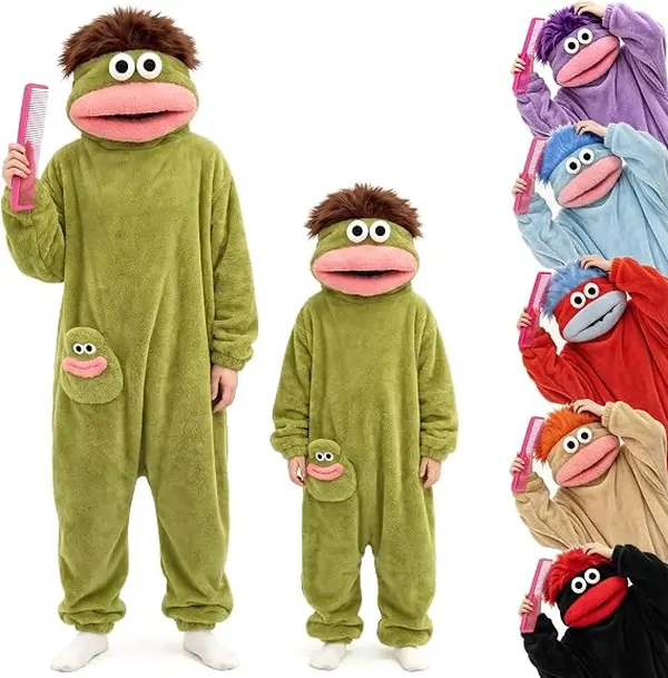 Funny Big Mouth Monster Flannel Pajama Set - Cute Soft Onesies with Hat, Home & Party Use, Festive Party Gift Loungewear Sleepwear Homewear