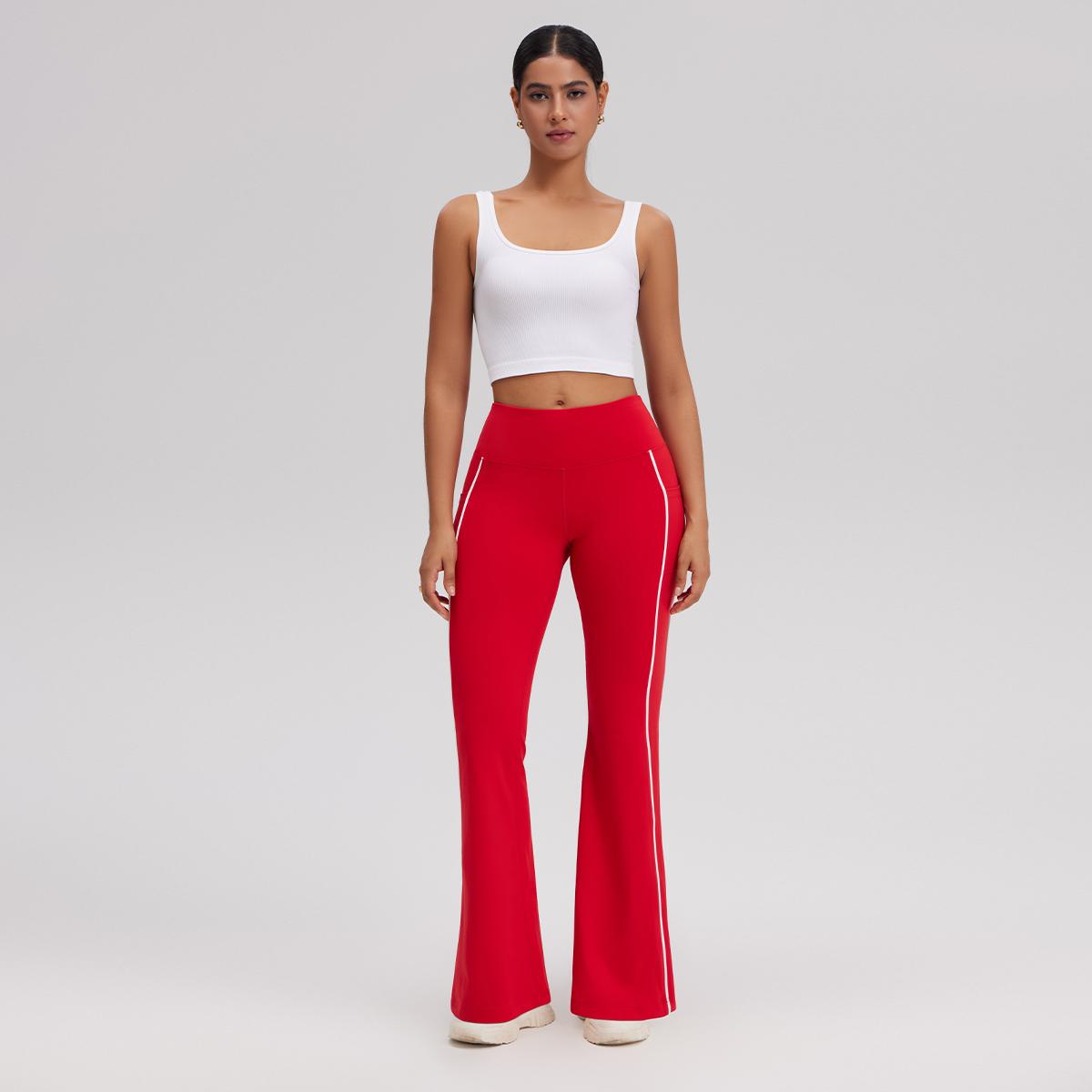 OQQ Women's High Waist Flare Yoga Pants With Pockets – Workout Trousers With Side Stripe Gym Sport Workout Pants Trousers SpringStatements