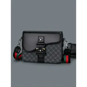 Men's Geometric Pattern Flap Closure Fashion Crossbody Bag, Multifunctional PU Leather Travel Bag, Casual Daily Use Work School Accessory, Stylish Crossbody Bags