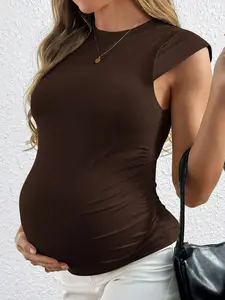 DAISY x Maternity Solid Color Sleeveless T-Shirt, Fashionable For Summer Summer Outfits For Women