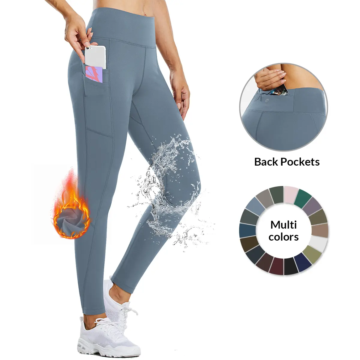 Baleaf Women's High Waist Sports Fleece Lined Water Resistant Leggings - Active Pants, Fitness Bottoms, Sporty Style Thermal Winter Hiking Running Bottoms with Pockets