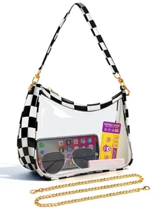 Clear Purses for WomenStadium Concert Approved Clear Crossbody Bag Women's Stadium Ready Transparent Crescent Purse with Chain Strap - Concert & Stadium Approved