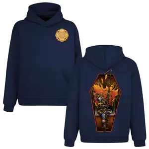 Firefighter Coffin Hellfire Ladder Hoodie, 2 Sides, Fire Dept Maltese Cross Pullover