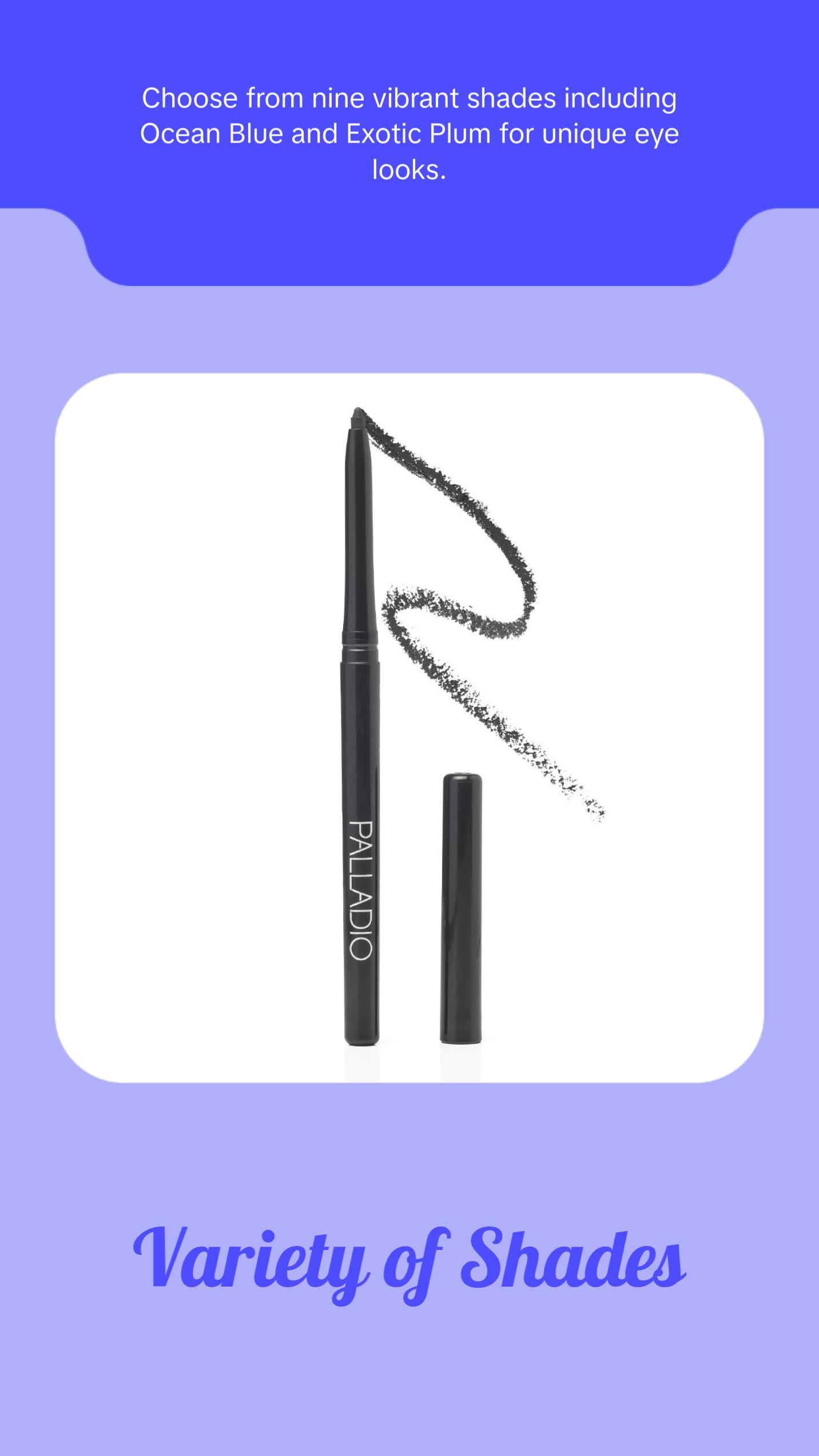 Palladio Retractable Waterproof Eyeliner, Richly Pigmented Color and Creamy, Slip Twist Up Pencil Eye Liner, Smudge Proof Long Lasting Application, All Day Wear, No Sharpener Required