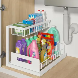 Under Sink Organizer, Pull Out Cabinet Storage 2Tier Slide Out Sink Shelf, Kitchen Organizers and Storage,White