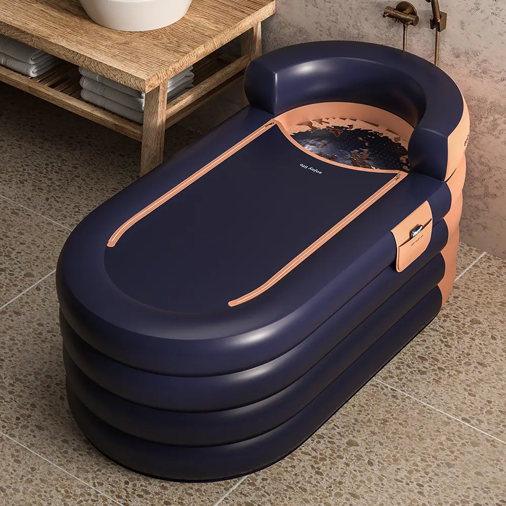 CNCEST Adult Modern Foldable Inflatable Water Bathtub for Home, 4-Layer PVC, Wireless Air Pump, Insulated Backrest, Double Drainage, Cotton-Lined Comfort, User-Friendly Design, 0 Gravity, Reduces Fatigue, Promotes Sleep, Portable Spa Tub