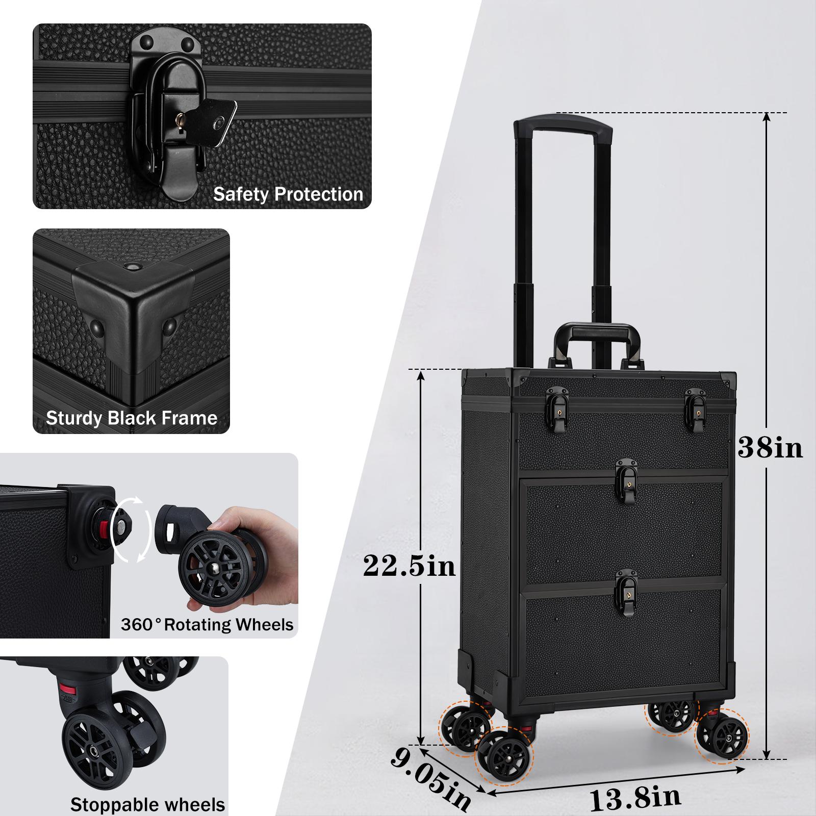 Rolling Makeup Case with Wheels Professional Cosmetology Trolley Case with 2 Large Drawers Travel Makeup Train Case with Pouch Nail Suitcase Rolling Makeup Case with Wheels Professional Cosmetology Trolley Case with 2 Large Drawers Travel Makeup Train Case with Pouch Nail Suitcase