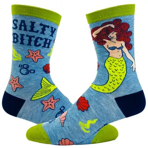 Women's Salty Bitch Socks Funny Mermaid Ocean Vacation Sea Hilarious Saying Footwear Funny Graphic Socks Comfortable Fitted Spandex Cotton