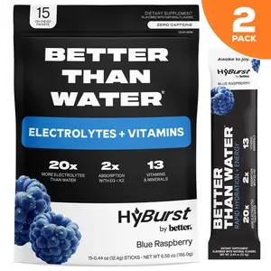 Blue Raspberry | 2 PACKS | 30 Sticks | Electrolyte & Vitamin Drink Mix | B12, L-Theanine, D3, K2, Zinc, Magnesium, Potassium | Calm Focus & Energy
