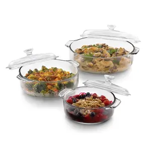 Libbey Baker's Basics 3-Piece Glass Casserole Dishes with Glass Covers, Stackable Casserole Dishes for Oven, Microwave, Refrigerator, Versatile Baking Dish Set