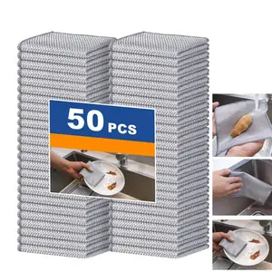 50Pcs Double Layer Wire Dishwashing Rags Non-Scratch Multipurpose Sturdy Wire Cleaning Cloth Towel for Kitchen, Stove Top Cotton Steel Household