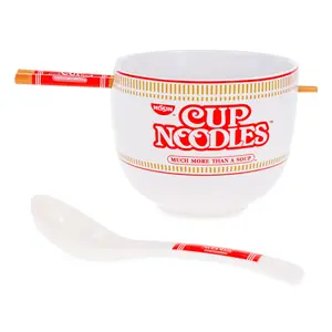 Nissin Cup Noodles 20-Ounce Ramen Bowl and Chopstick and Spoon Set
