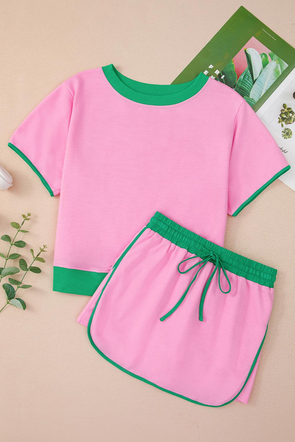 Mntaor Women's Contrast Loose Winteroutfit Long Sleeve Pullover and Lace-Up Waist Skort Set-Comfortable Fit for Chic Occasions Womenswear Outfit