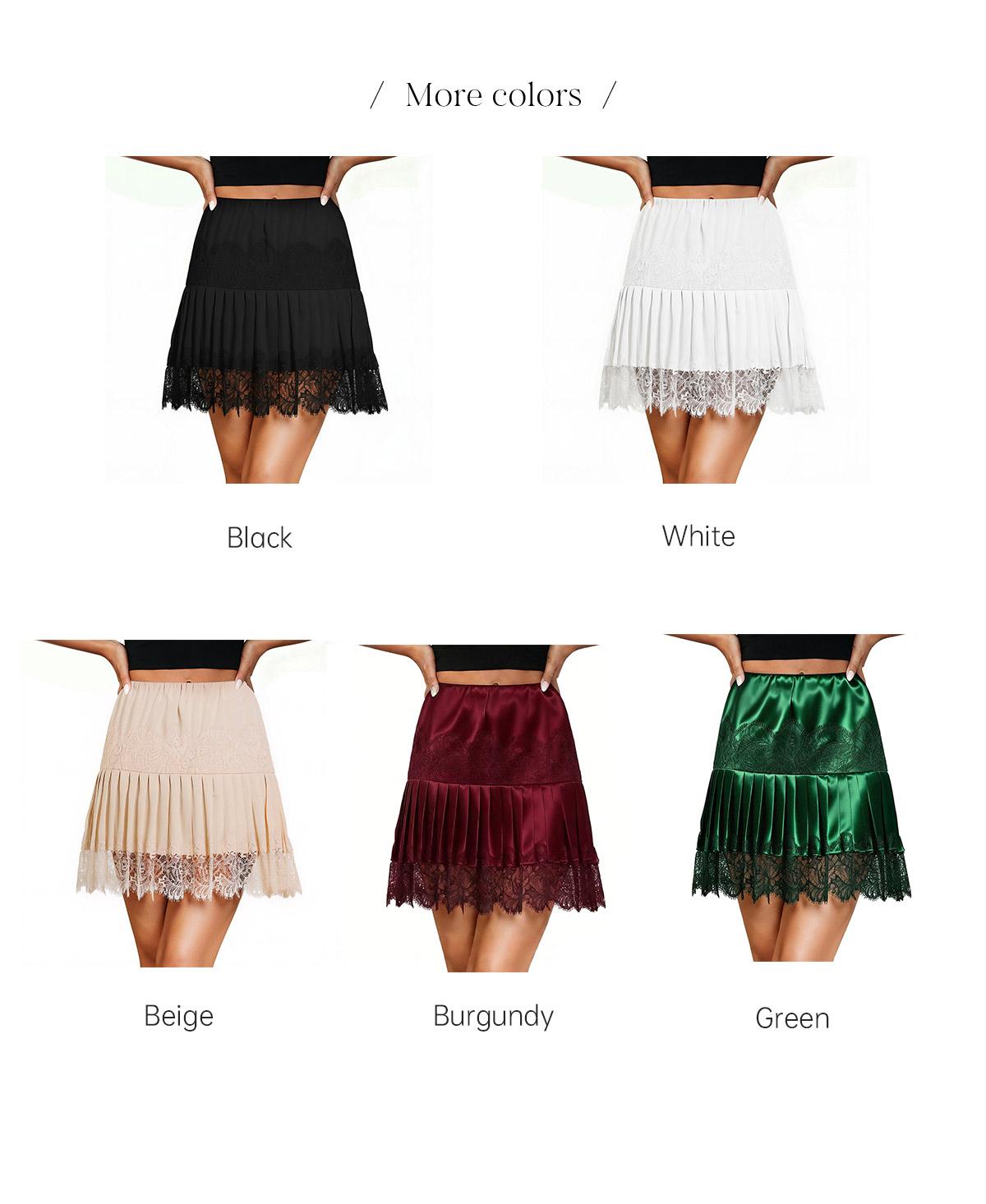 Chicovar Women's Lace Mini Skirts Casual Stretchy Waist Solid Color Loose Fit Pleated Skirts Summer A-line Skirts Perfect for Fall Layering, Easter Dress, Holidays, Vintage look, NO Shorts
