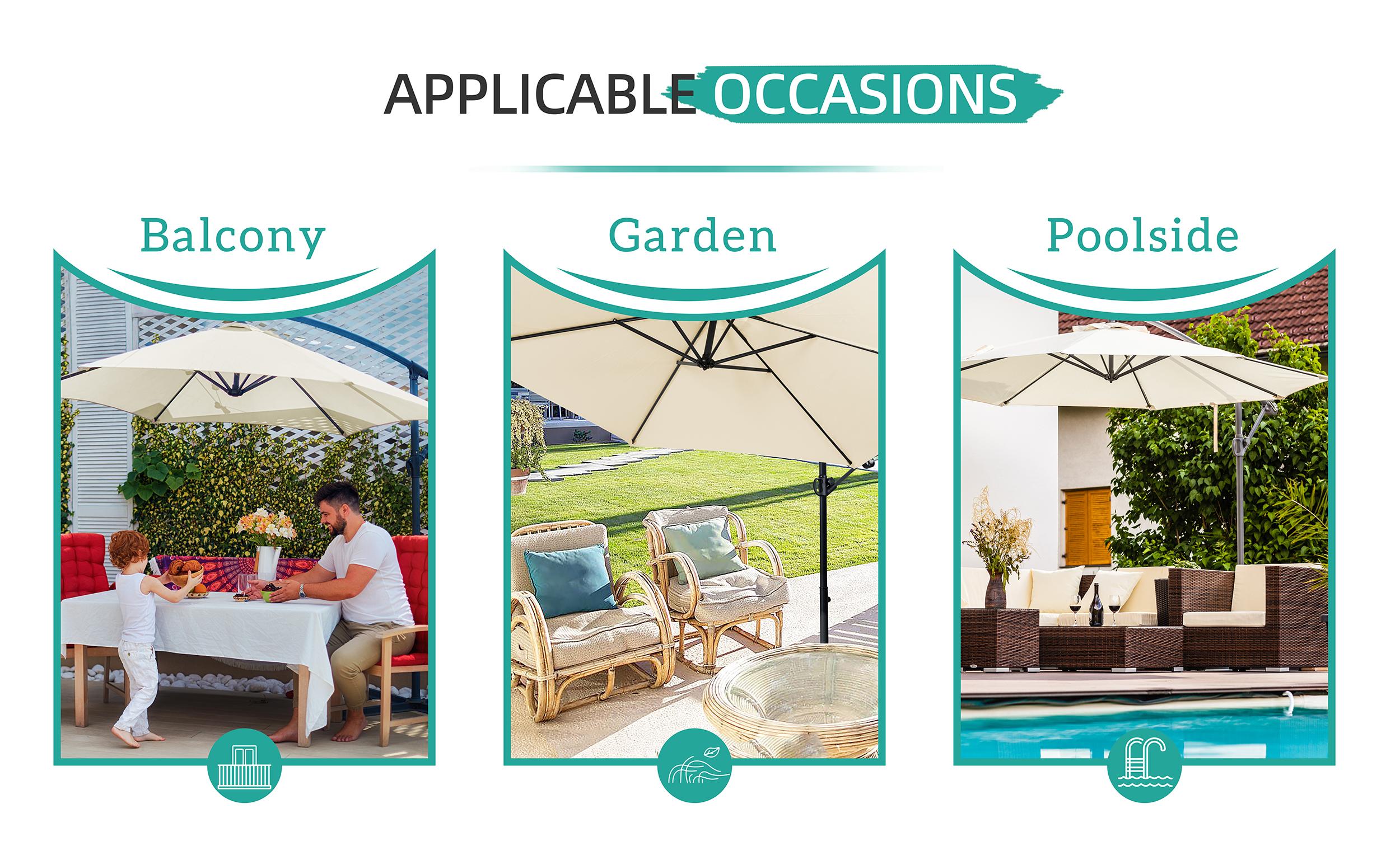 Walsunny Outdoor Patio Umbrella with Based, 9ft Offset Hanging Patio Offset Umbrella w/Easy Tilt Adjustment, Cantilever Hanging Shade for Poolside