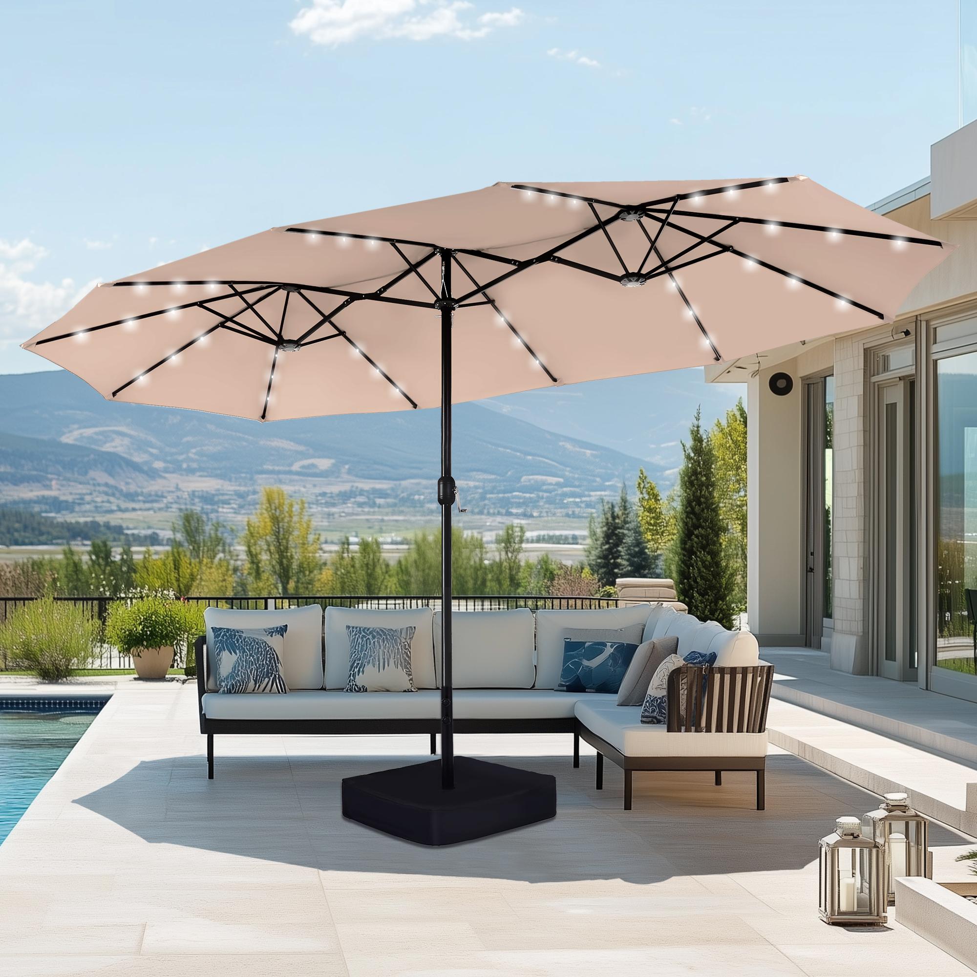 [SummerVibes] Phivilla Home 15ft Large Outdoor Patio Umbrella with Base – LED Light Option, Double-Sided, Crank Handle, Waterproof