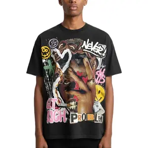 Sopula Studio Men's Streetwear Richer Our retro abstract patterns, cotton casual round-neck T-shirts Black Menswear