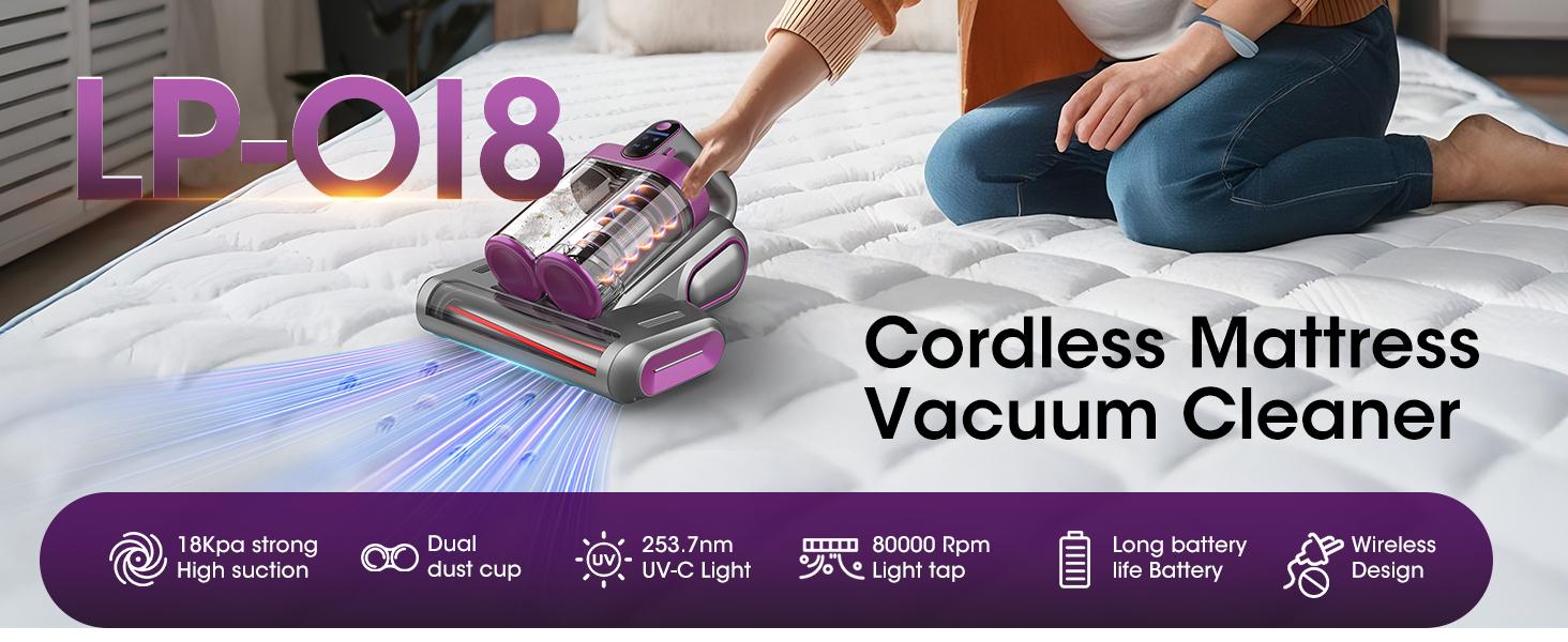 Cordless Mattress Vacuum Cleaner, 16Kpa Cordless Bed Handheld Vacuum, vacuum cleaner with 253.7nm UV-C Light, HEPA Filter & Ultrasonic, Versatile Portable Vacuums for Bed, Sofa, Couch, Crib Cordless Mattress Vacuum Cleaner, 16Kpa Cordless Bed Handheld Vacuum, vacuum cleaner with 253.7nm UV-C Light, HEPA Filter & Ultrasonic, Versatile Portable Vacuums for Bed, Sofa, Couch, Crib