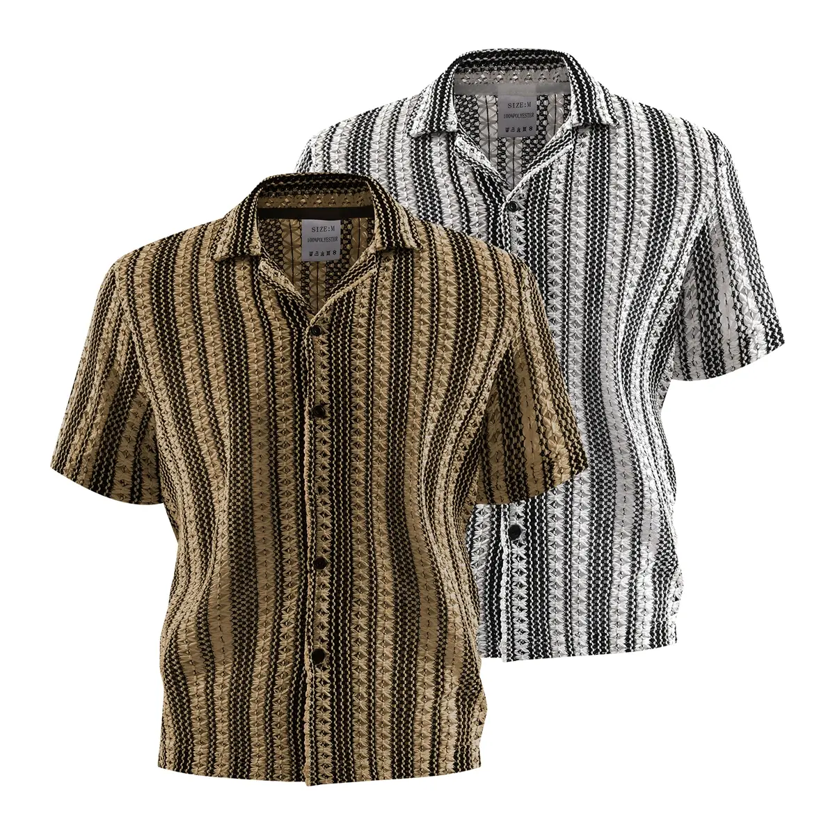 Men's Casual Shortsleeve Shirt - Menswear Tops, Contrasting Vertical Fine Stripes, Geometric Embellishments, Elegant Casual Printed Design, Breathable Comfort for Vacation, Statement Shirt Style