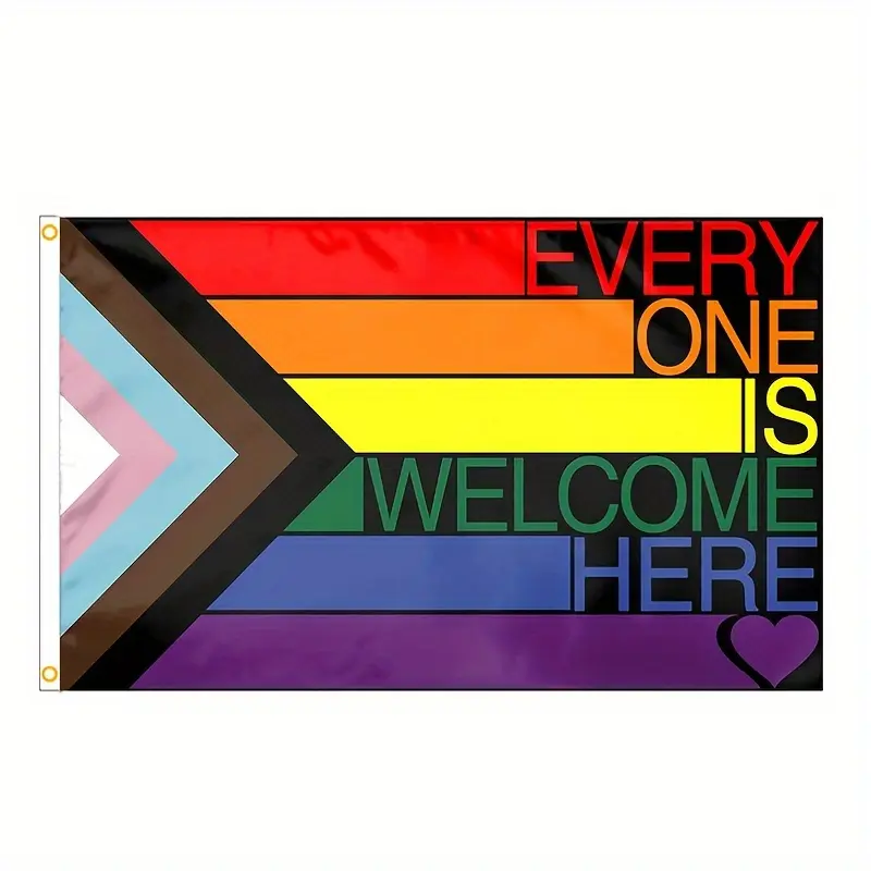 LGBTQ+ Inclusive Rainbow Pride Printed Tapestry Banner (3x5ft) - Single Welcome All Here Backdrop Banner Tapestry, Inclusive Text, Animals, Durable Polyester, Vibrant Geometric Stripes, Easy Hang Setup, Machine Washable, Home/Office Room Art Decor