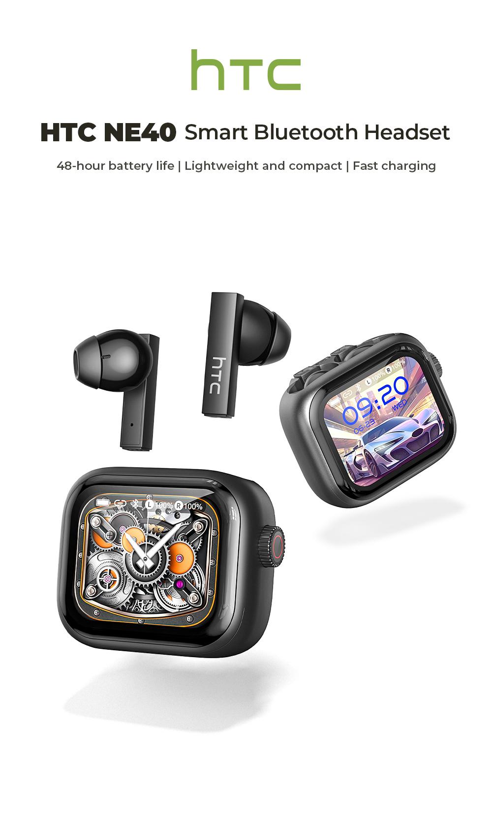 HTC NE40 Wireless Bluetooth Headset, 134 Language Translation, LED Display, Waterproof In-Ear, App Support