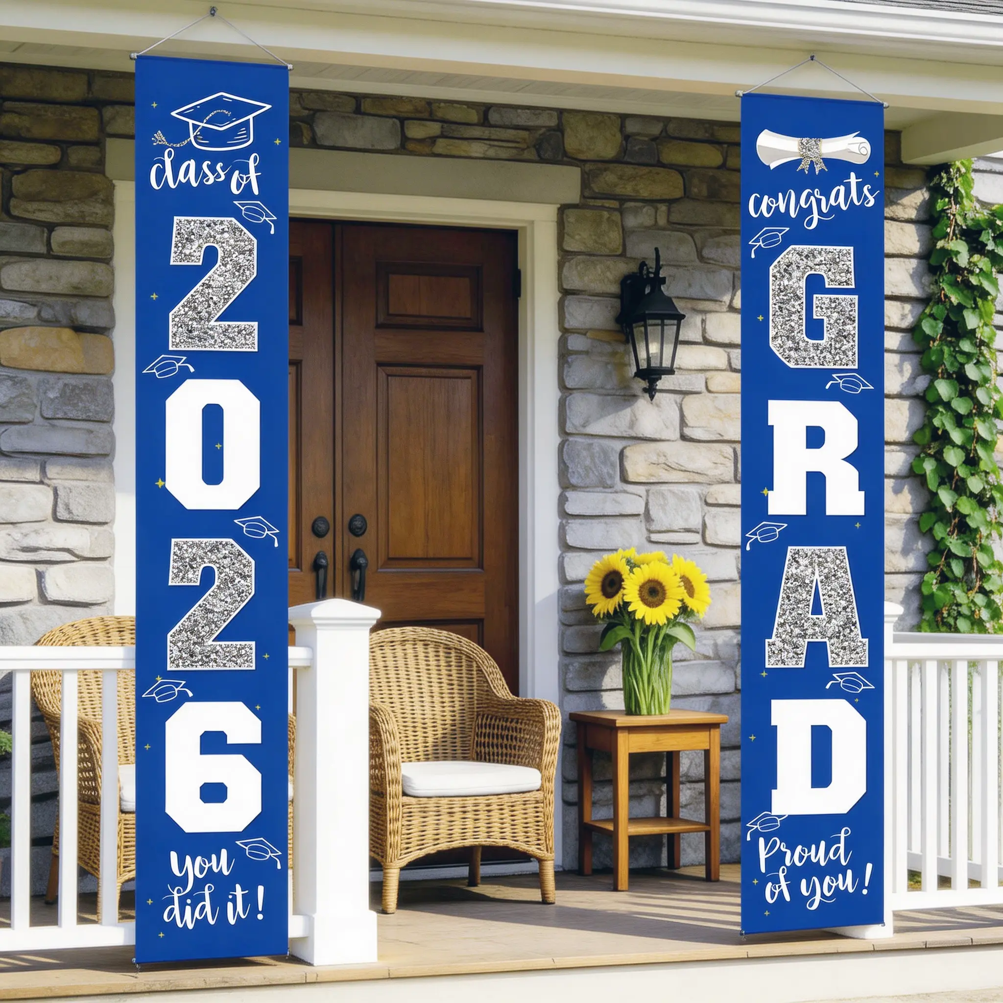 Class of 2026 Graduation Decoration Polyester Door Hanger, Congrats Grad Banner, Blue & Silver Porch Sign for Grad Party Supplies (Toys & Hobbies, Games & Puzzles, Board Games Themed Accent), Graduations Decoration