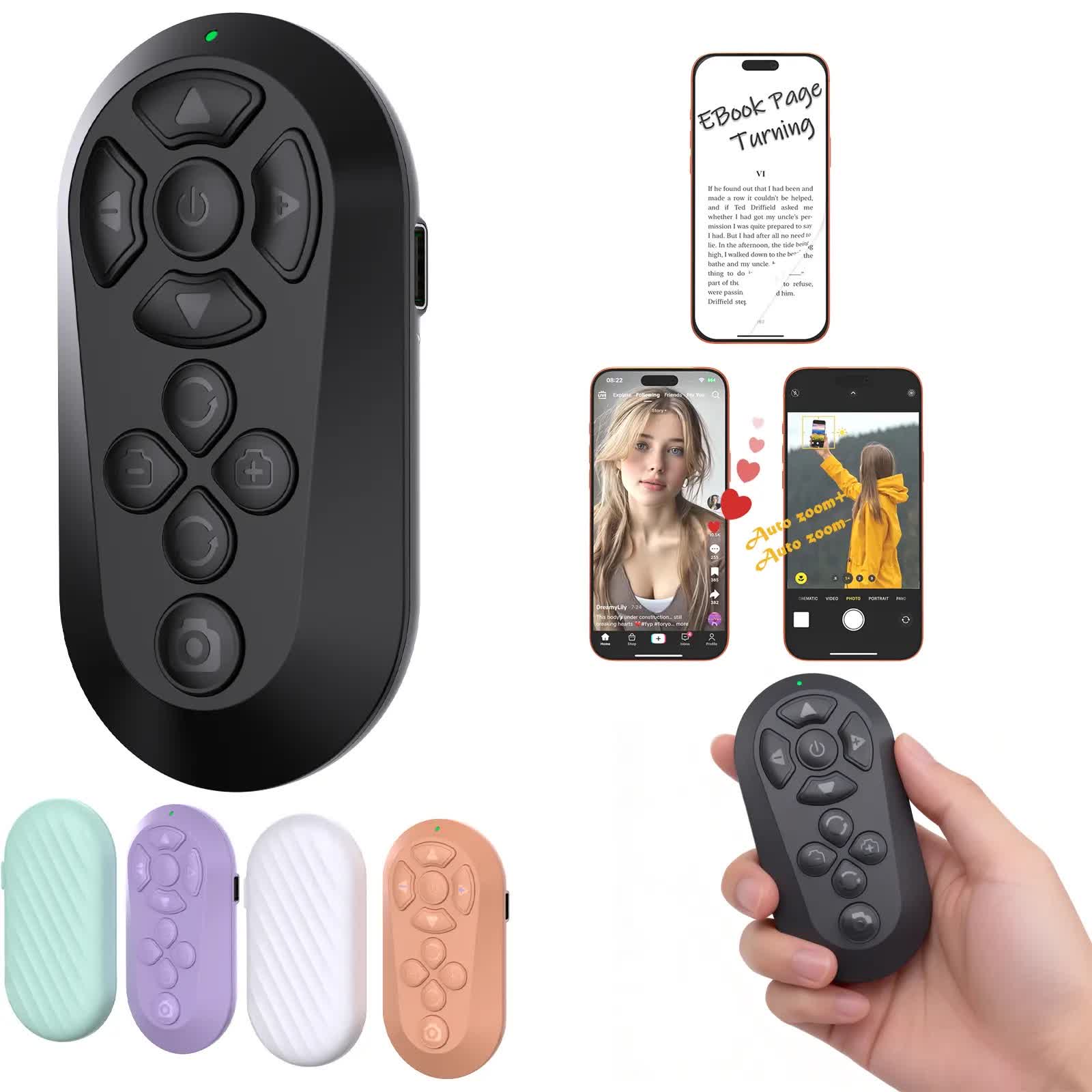 Wireless Bluetooth Remote for TikTok, Page Scrolling, & Camera Shutter | Hands-Free iPhone & Android Controller