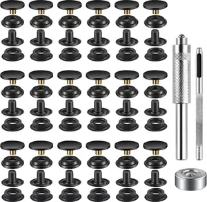 40 Pieces (10 Sets) Snap Fastener Kit Tool 5/8 Inches (15Mm) Snap Button Kit Snaps for Leather Snap Fasteners Kit for Leather Stainless Snaps Button for Bag, Jeans, Clothes, Fabric（Black） Ccoo-us