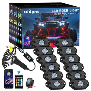 Nilight RGB LED Rock Lights Kit 12 Pods Underglow Multicolor Neon Pod with Remote & Bluetooth App Control DIY Flashing Music Mode Wheel Well Light Car Lighting Accessories