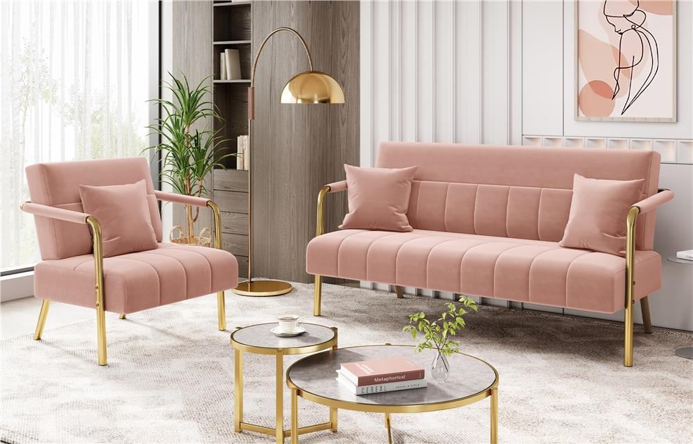 Yaheetech 56.5" W Modern Loveseat 2 Seater 2 Pillows Sofa Luxurious Velvet Fabric Couch for Bedroom, Home Office, Studio Yaheetech 56.5" W Modern Loveseat 2 Seater 2 Pillows Sofa Luxurious Velvet Fabric Couch for Bedroom, Home Office, Studio