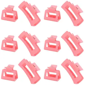 Alemaky 12 Pack Pink Square Rectangle Hair Claw Clips Non-slip Matte OPEN BOX