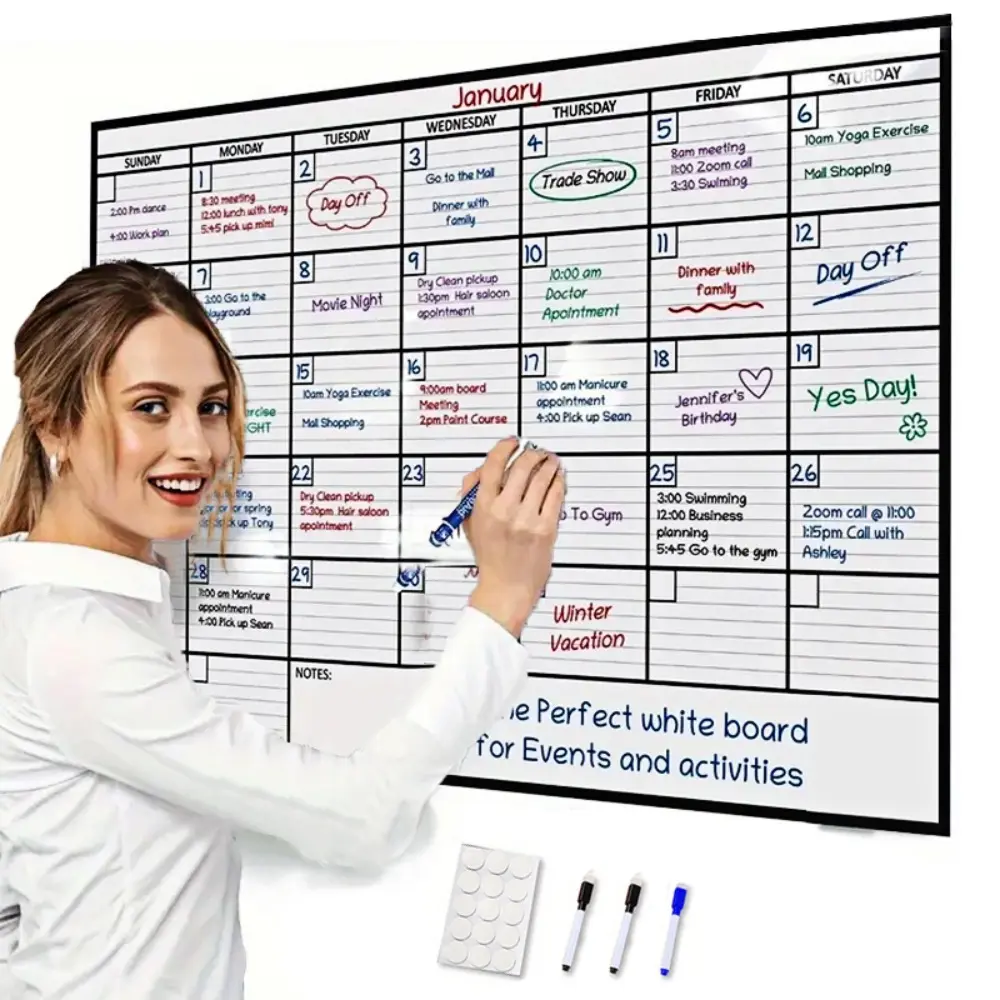 48in*36in / 30in*15in Large erasable whiteboard calendar | Reusable monthly/weekly grid wall planner for office, home, and school | Includes 3 markers | Perfect for family schedules, fitness/yoga plans, shopping, and event planning