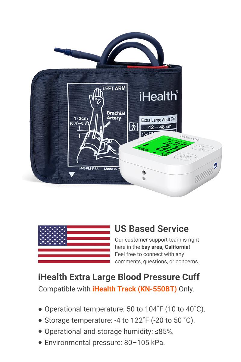 【Cuff Only】iHealth Extra Large Adult Blood Pressure Cuff (16.5"-18.9" | 42-48cm) - XL Replacement BP Cuff for Big Arms, Compatible with iHealth Track Smart Upper Arm Blood Pressure Monitor