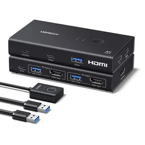 UGREEN HDMI KVM Switch 1 Monitor 2 Computers, 4K@60Hz with 4 USB 3.0 Ports KVM Switches for 2 Computers Share One HDMI Monitor Keyboard Mouse Hard Drives Webcam with 2 USB Cables, Controller DealsForYouDays