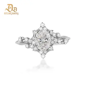 Delzzad 1.9ct Victorian Mirror Ring Vintage Engagement Ring Ivy & Dewdrop Band Ring VVS Synthetic Moissanite Ring Jewelry S925 Band Perfect Birthday Engagement Wedding Anniversary Christmas Valentine's Day Mother's Day Gift