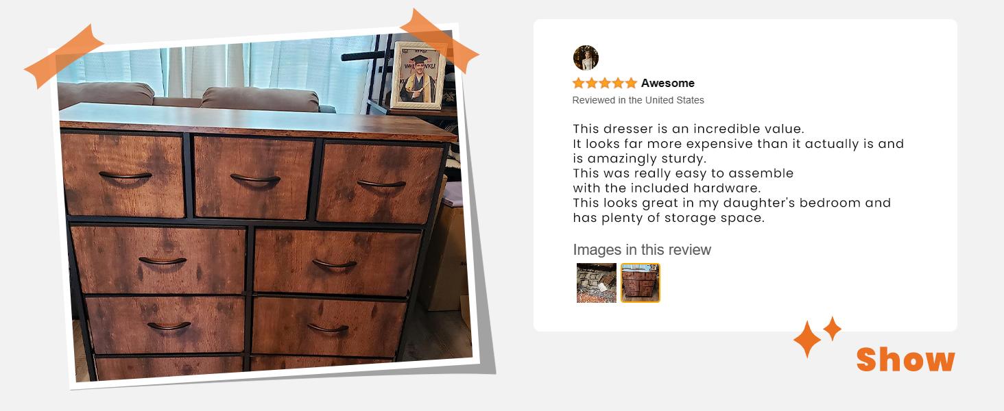 FurnishFlex Dresser, Dresser for Bedroom, Storage Drawers, Fabric Storage Tower with 9 Drawers, Chest of Drawers with Fabric Bins, Steel Frame