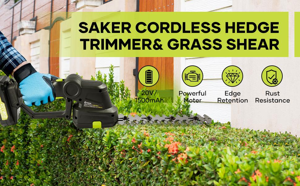 Saker Cordless Shrub Trimmer - 20v electric shrub Trimmer Hand-held grass trimmer with 2 rechargeable batteries and charger for garden, lawn, etc Saker Cordless Shrub Trimmer - 20v electric shrub Trimmer Hand-held grass trimmer with 2 rechargeable batteries and charger for garden, lawn, etc