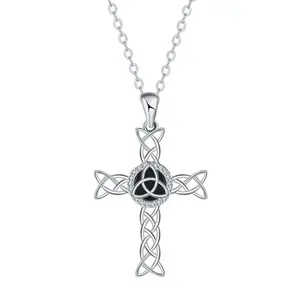 Triangle knot cross necklace, hollow O-shaped chain, perfect for everyday wear and as a holiday gift.
