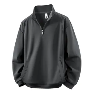 Spring/autumn half-zip mock neck sweatshirt; men’s mid-neck trendy casual sweatshirt; men’s stand-collar pullover long-sleeve T-shirt; soft, comfortable fabric suitable for everyday wear