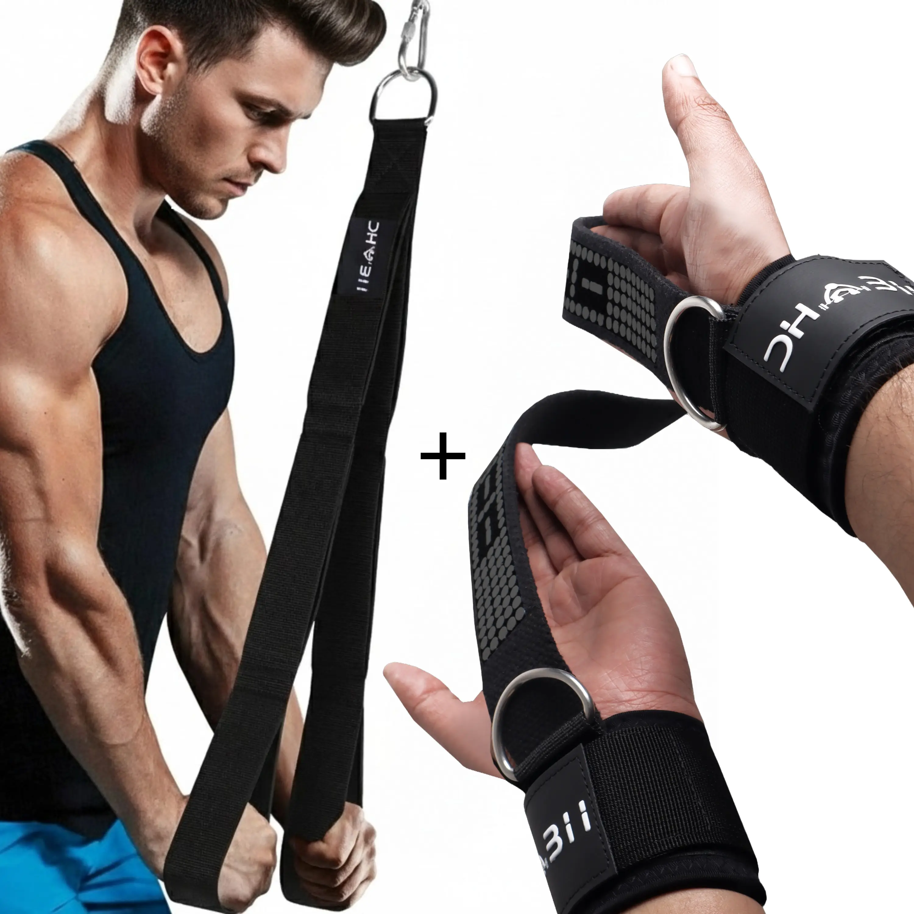 Unisex Triceps Rope Cable Attachment & Weight Training Straps Bundle with Steel D-Rings, Gym Accessories Includes 6 Anti-Slip Grip Handles for Home or Gym Use