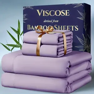 4pcs Bamboo Cooling Bedding - Extra Deep Pocket Breathable And Cooling - Suitable for Hot Sleepers And Sweats, Pillowcases, Flat Sheet And Fitted Sheet - A Perfect Gift for Family, Queen And King Sizes, Next Day Delivery